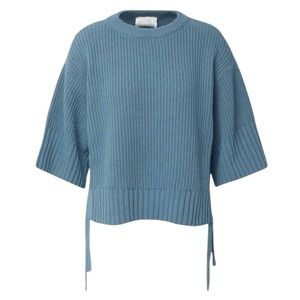 Marella Monochrome Wool Cashmere Cape Faglia Sweater Tie Sides Blue‎